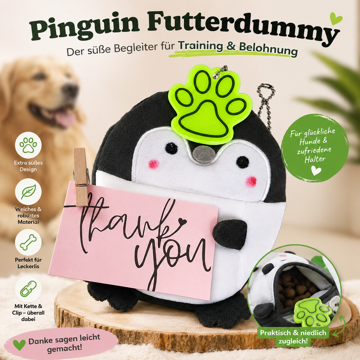 🐧 DogMa-TV Futterdummy Pinguin + GRATIS Sicherheits-Reflektor & Grußkarte von DogMa 🐶💚