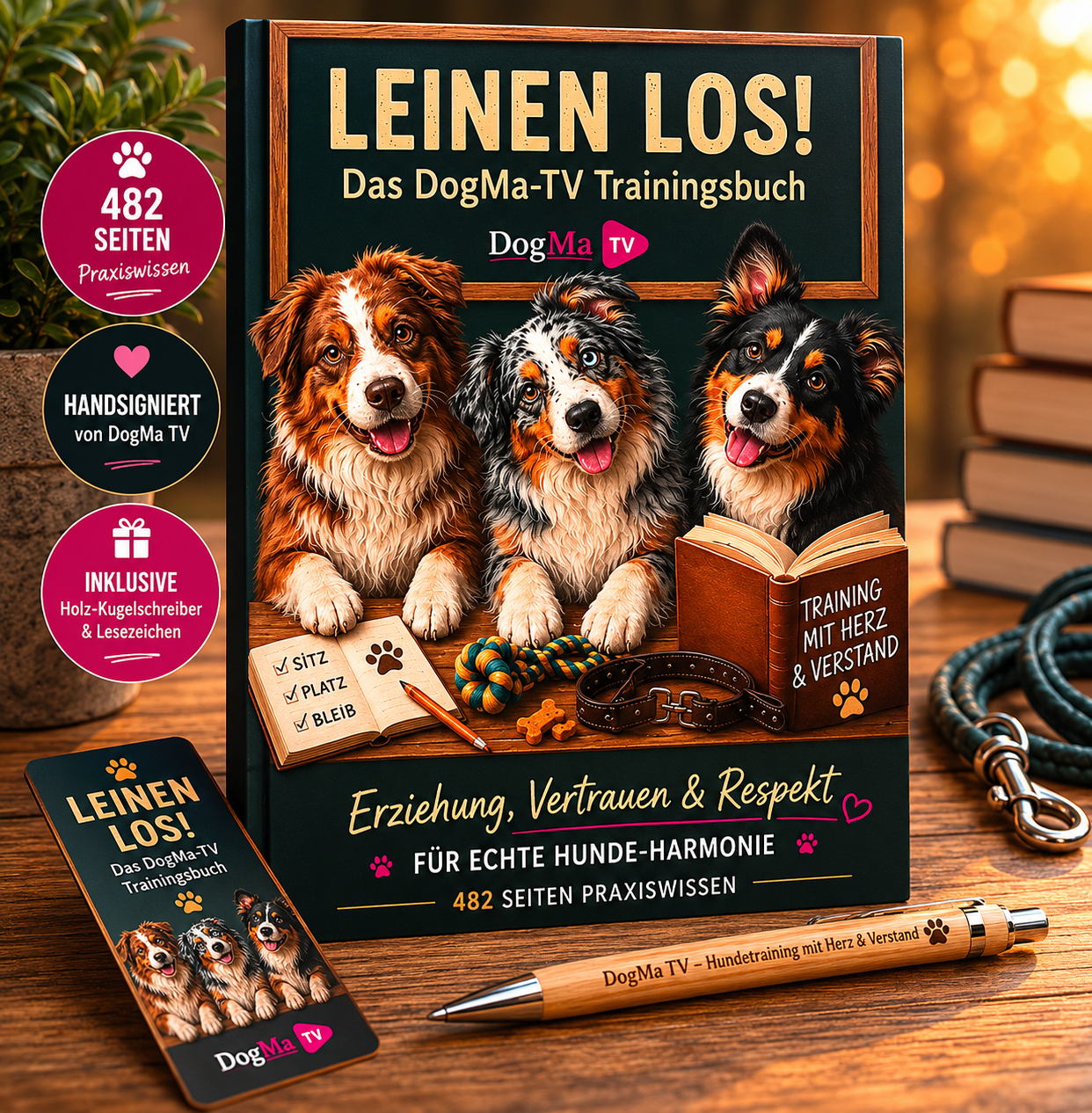 📘 Leinen Los! – Das DogMa-TV Trainingsbuch | Handsigniert inkl. Holz-Kugelschreiber & Lesezeichen 🐾