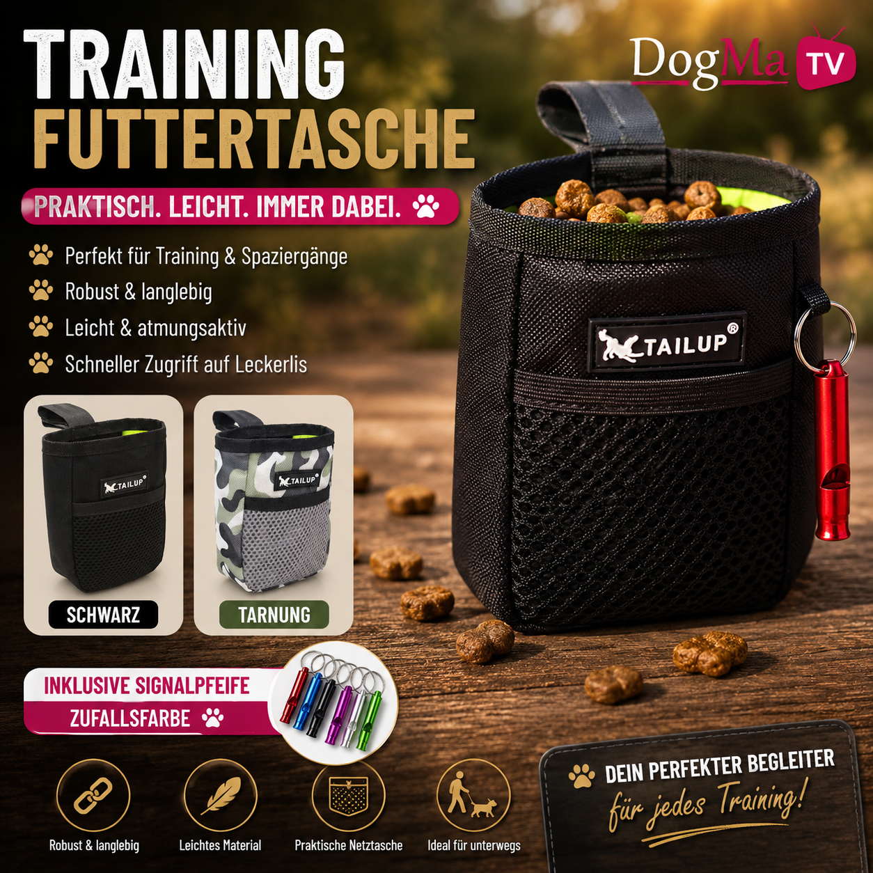 🎯 DogMa TV Trainings-Set – Premium-Futtertasche & Signalpfeife 🐾