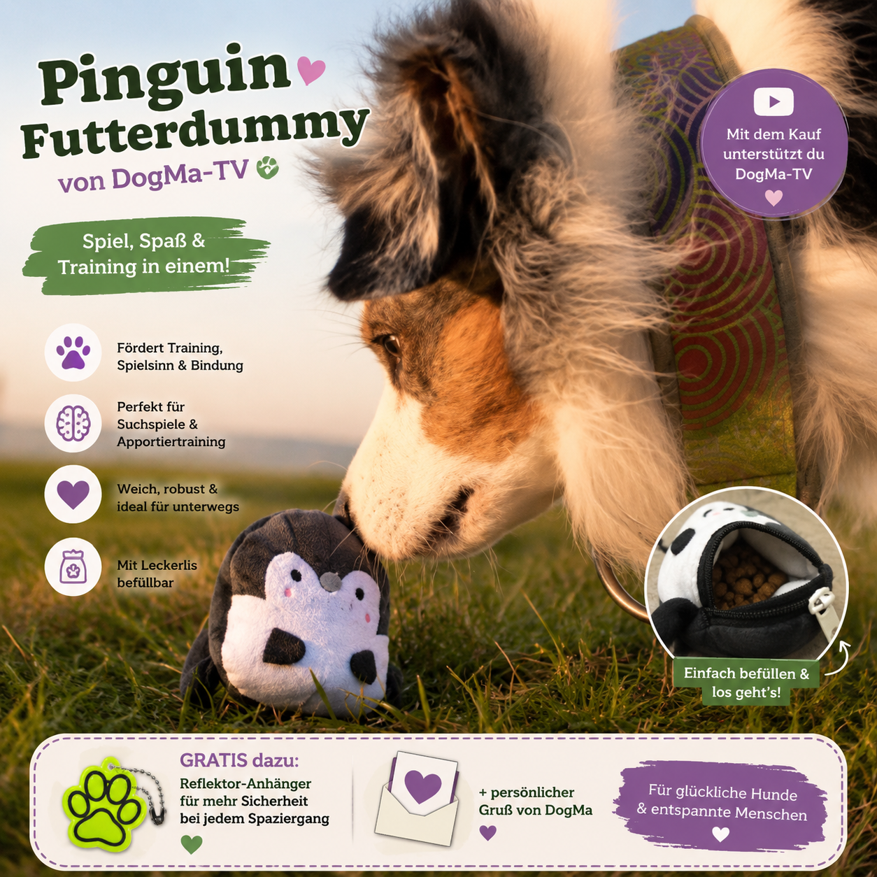 🐧 DogMa-TV Futterdummy Pinguin + GRATIS Sicherheits-Reflektor & Grußkarte von DogMa 🐶💚