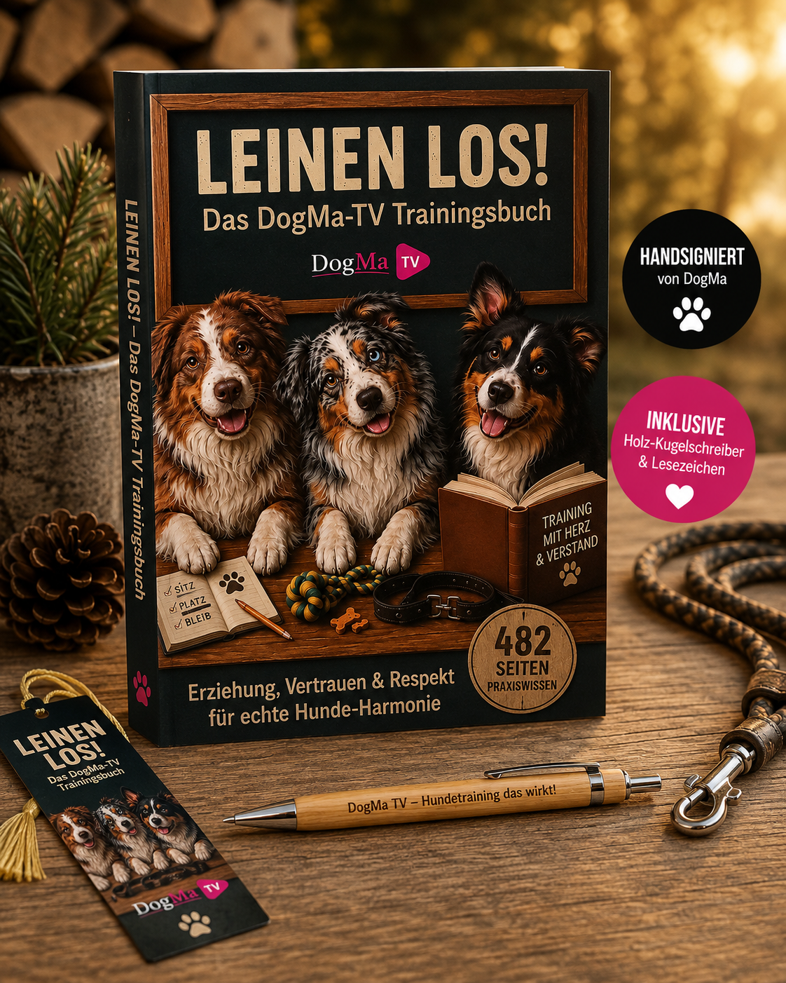 📘 Leinen Los! – Das DogMa-TV Trainingsbuch | Handsigniert inkl. Holz-Kugelschreiber & Lesezeichen 🐾